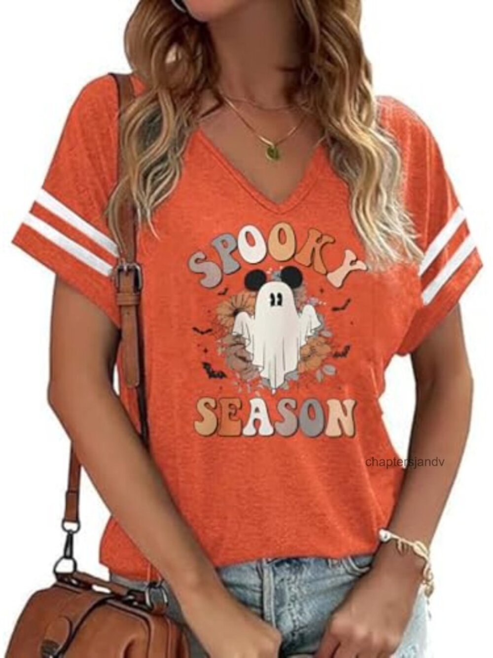 Women's V Neck Halloween Pumpkin Graphic Tee Fall Thanksgiving Top